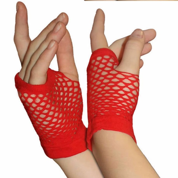 On Trend Fishnet fingerless gloves in cherry red Other colors available - Picture 1 of 2